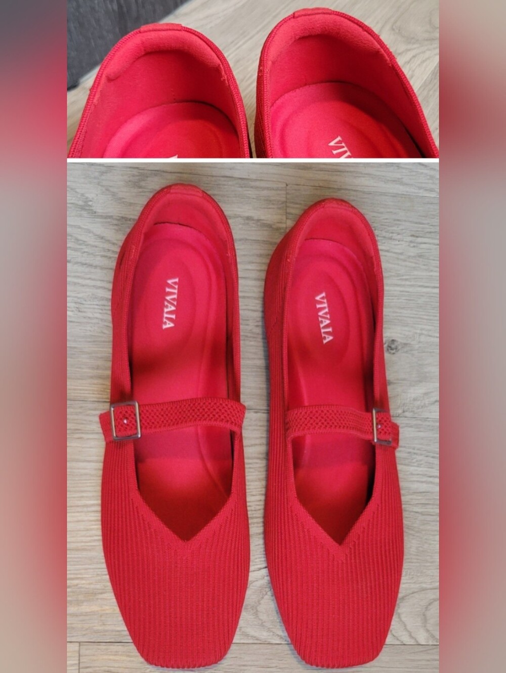 Vivaia Margot Mary Jane Buckle Square-Toe V-Cut Ruby Red Flats, US 9.5 EU 41 - Picture 4 of 16